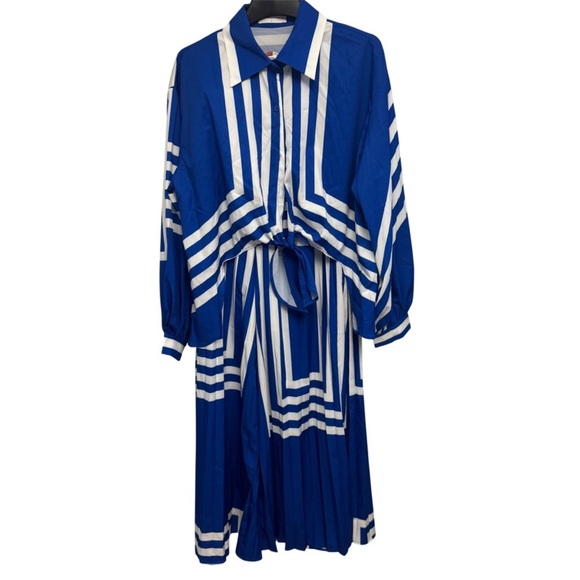 Commense Blue & White Geometric Wide-Leg Set - Picture 2 of 6